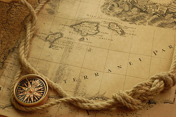 Compass, rope, map