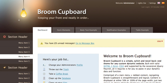 Broom Cupboard Web Application Interface Designs