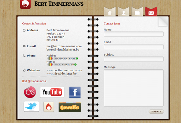 Bert Timmermans, Contact Page Design