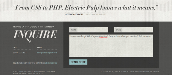 Electric Pulp, Beautiful Contact Page Design