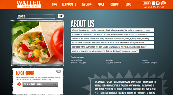 Waiter On The Way - About Us Page Design