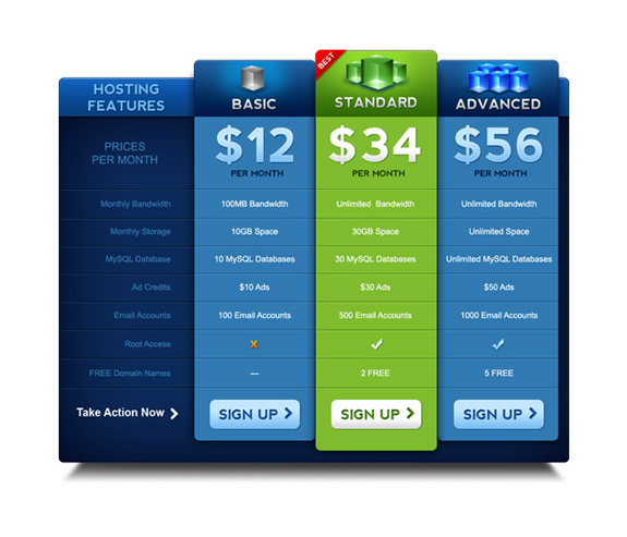 Pricing Table PSD Template