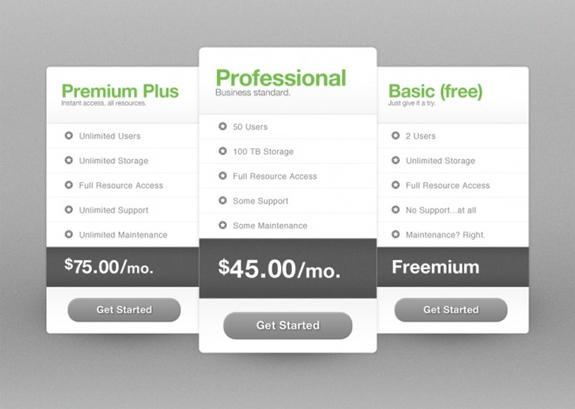 Free Package Pricing PSD